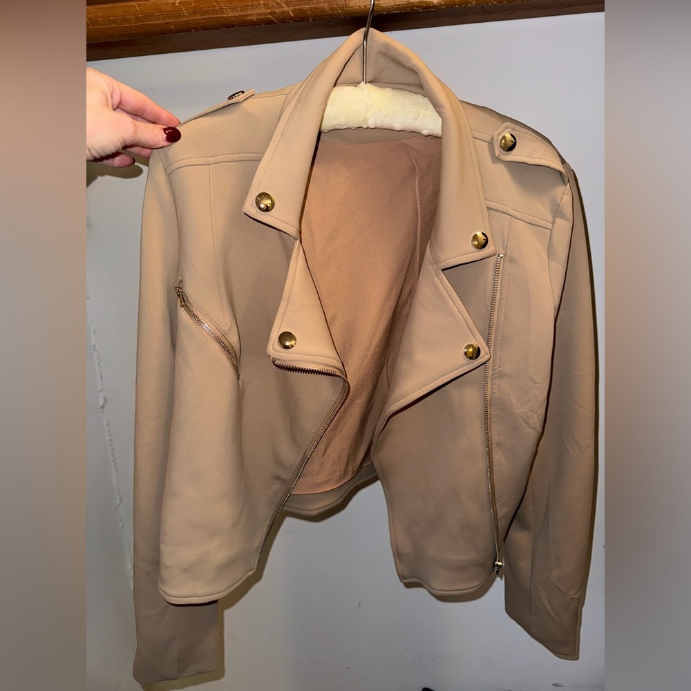 Lulus Beige Cropped Moto Jacket